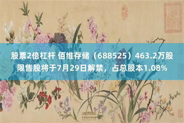 股票2倍杠杆 佰维存储（688525）463.2万股限售股将于7月29日解禁，占总股本1.08%